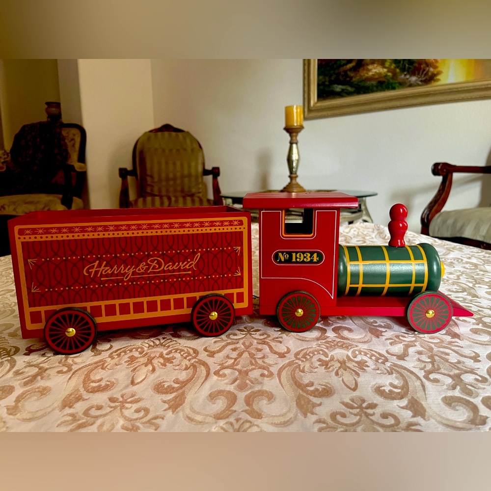 Wood Christmas Train Decor Red and Green Harry & David gift set